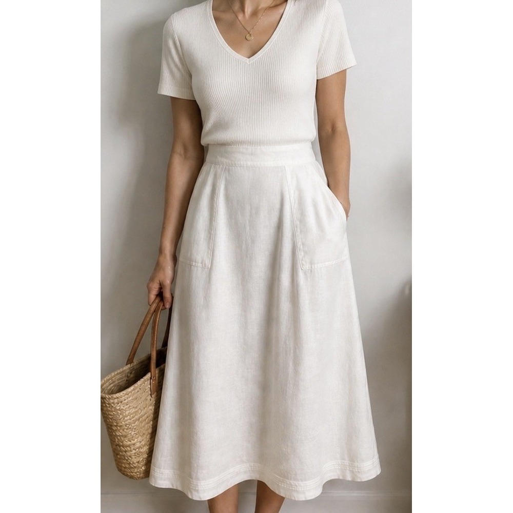 Tristan Maxi Skirt White Linen Minimalist Lagenlook  Coastal Size 8